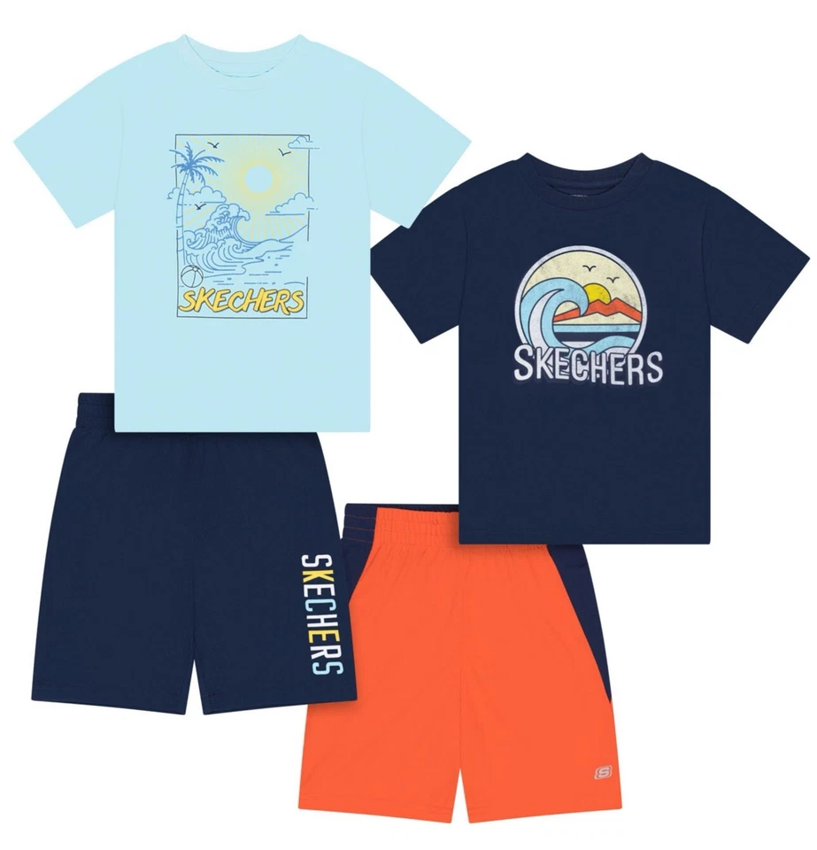 Paquete de 4 camisetas y pantalones cortos activos de algodón Skecher's para niños conjunto de ropa de juego 5T Foto 2 de 4