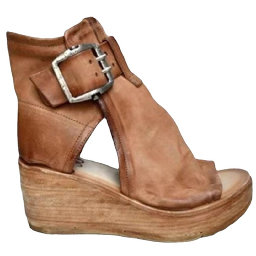 Sandalias huecas de verano para mujer con punta abierta plataforma moda sin cordones retro tacones de cuña - Imagen 5 de 48