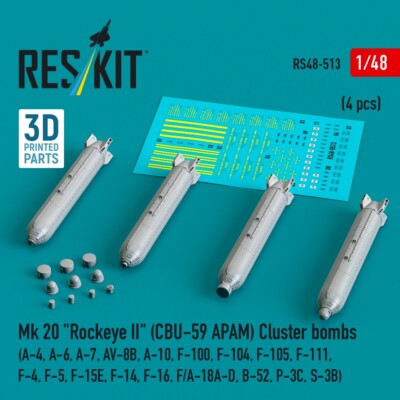 1/48 Reskit RS48-0513 Mk 20 ''Rockeye II'' (CBU-59 APAM) Cluster bombs (A-4, A-6,