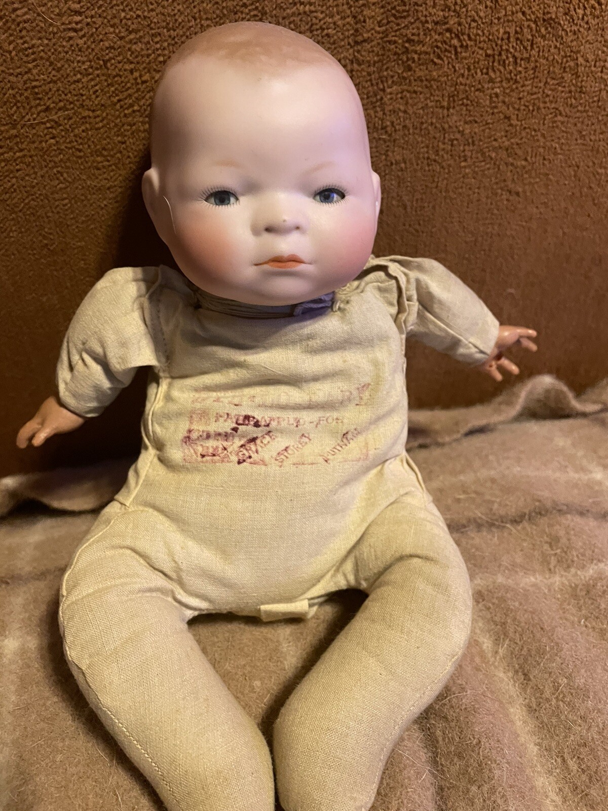 Antique Bye Lo Bisque Head Baby Doll 11” tall. All Original. 1900's