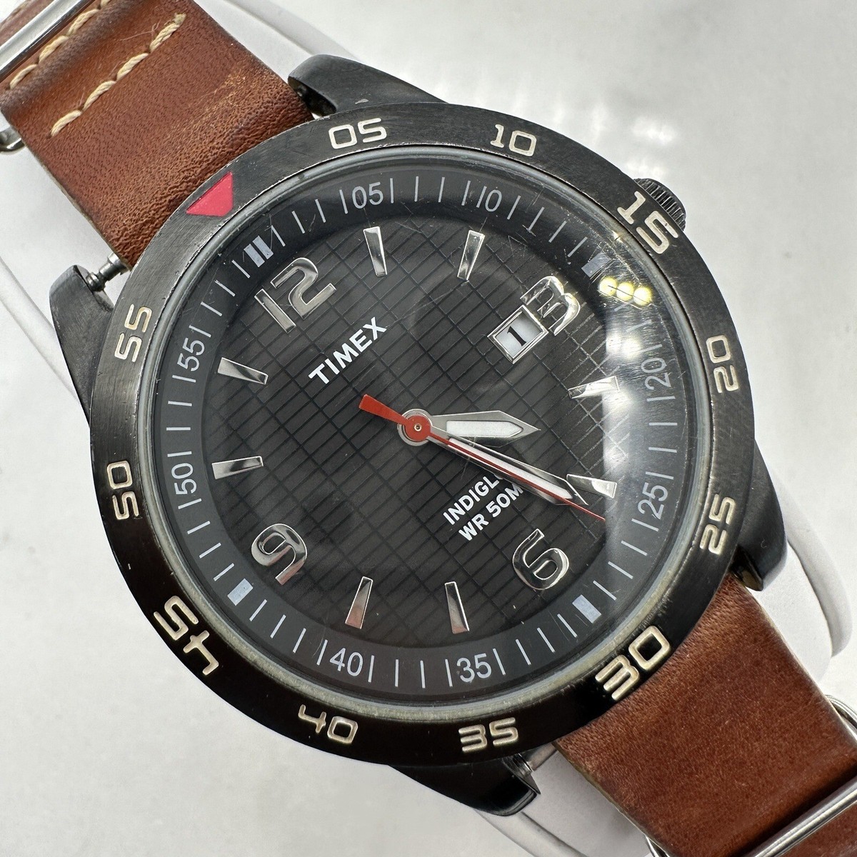 Timex Men's T2N694 Date Indiglo Fairlawn Avenue Brown Leather