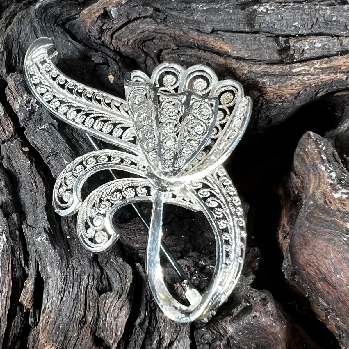 Sterling Silver Floral Brooch Three Dimensional Open Work | eBay Elegant Silver Floral Brooch main image 0