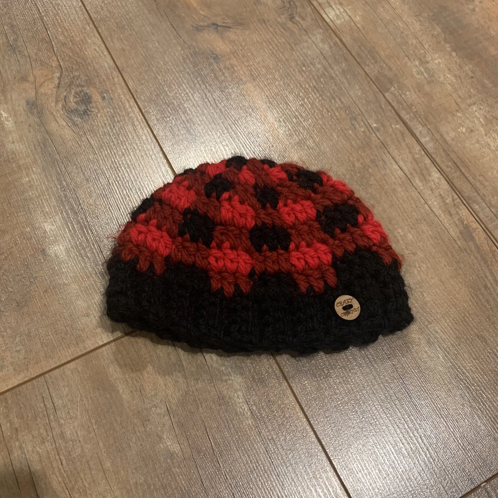 Baby Boy Or Girl Buffalo Check Red Black Plaid Hand Crocheted Hat Beanie