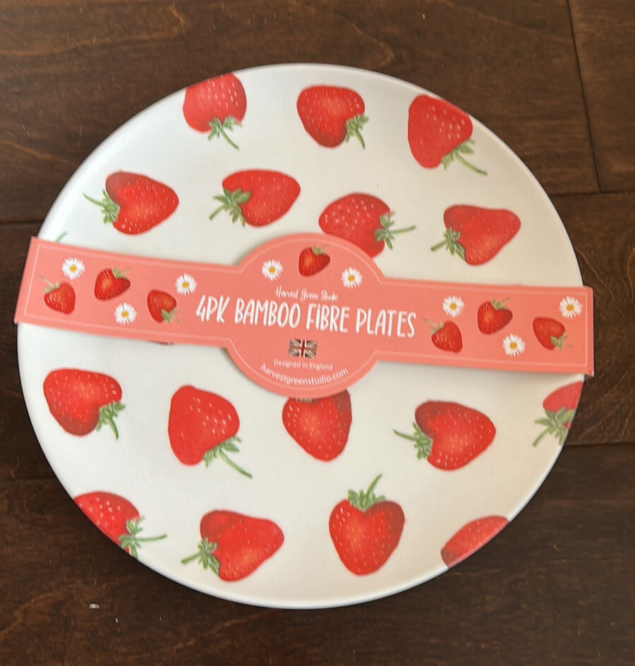 Harvest Green Studio Bamboo Strawberry Print Dinner Plates Set of