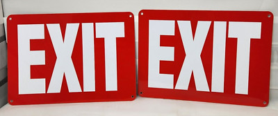 2 Emergency EXIT Sign 14x10'' NEW Plastic Red White Plaque Wall Door Mount Holes
