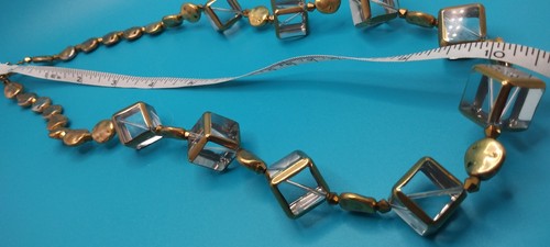 Gold Tone & Modernist Square Glass Cubes Beaded Artisan Necklace - Picture 4 of 6