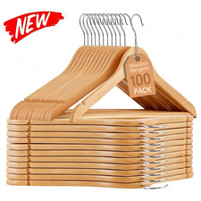 100 Pack Premium Wooden Hangers Non-Slip Coat Clothes Hangers w/360  Swivel Hook