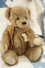 AB18 -Vintage Mohair Artist Teddy Bear, Brown w/Mouse, Juanita, Bear Island