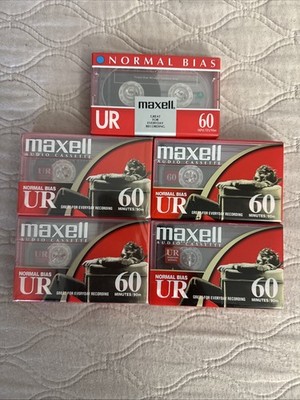 Maxell UR 60 Normal Bias Audio Cassette Tapes New Sealed Lot of 5 Red Vintage