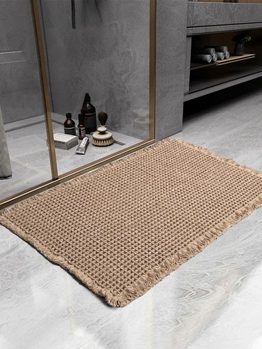 Waffle Weave Bath Mat - Super Absorbent, Quick Dry, Non-Slip Backing With Tapes, Brown, 46x77 Cm - View #10