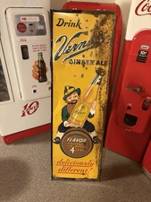 Drink Vernor's Ginger Ale Embossed Metal Sign Rare 18 Inches Wide 54 Tall