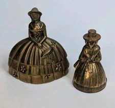 2 Antique Solid Brass Period Dressed Southern Belle Lady Dinner Bell
