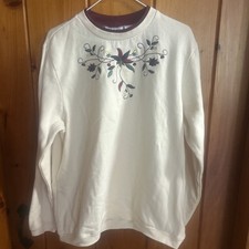 Vintage BLAIR Floral Design Sweater/Sweatshirt LS Cream w/ Embroidery Size L