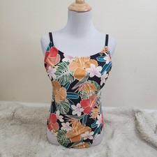 Hurley Womens One Piece Swimsuit Size Large Black Orange Tropical Floral UPF 50 