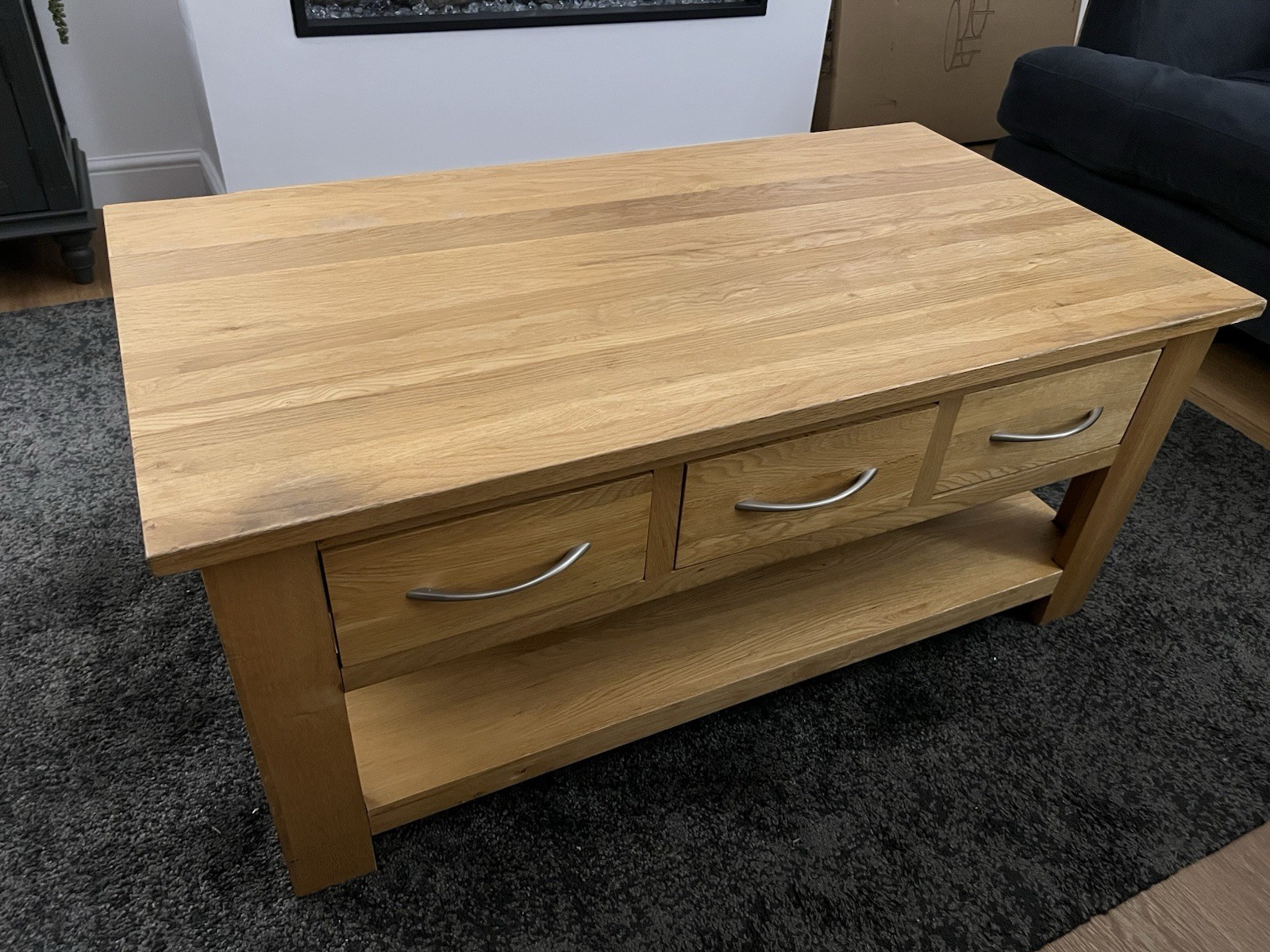 Large Solid Oak Coffee Table With Storage Draws