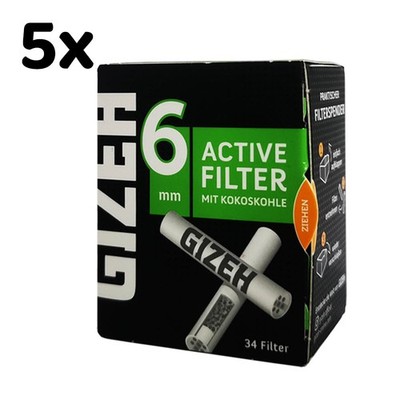 5x Gizeh Active Filter 6 mm Aktivkohle Box mit 34 Stück