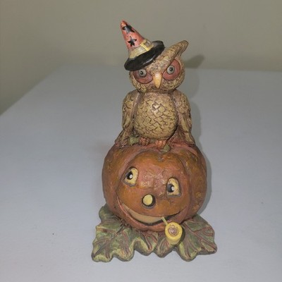 Bethany Lowe Mr. Grumps Owl & Pumpkin JACK-O-LANTERN Figurine Halloween EUC