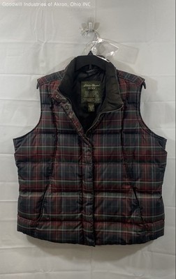 Eddie Bauer Men's Red Green Plaid Goose Down Quilted Puffer Vest XLT