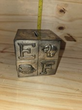 Vintage Selandia Alphabet Block Bank Silver Plated Children's Coin Piggy Bank