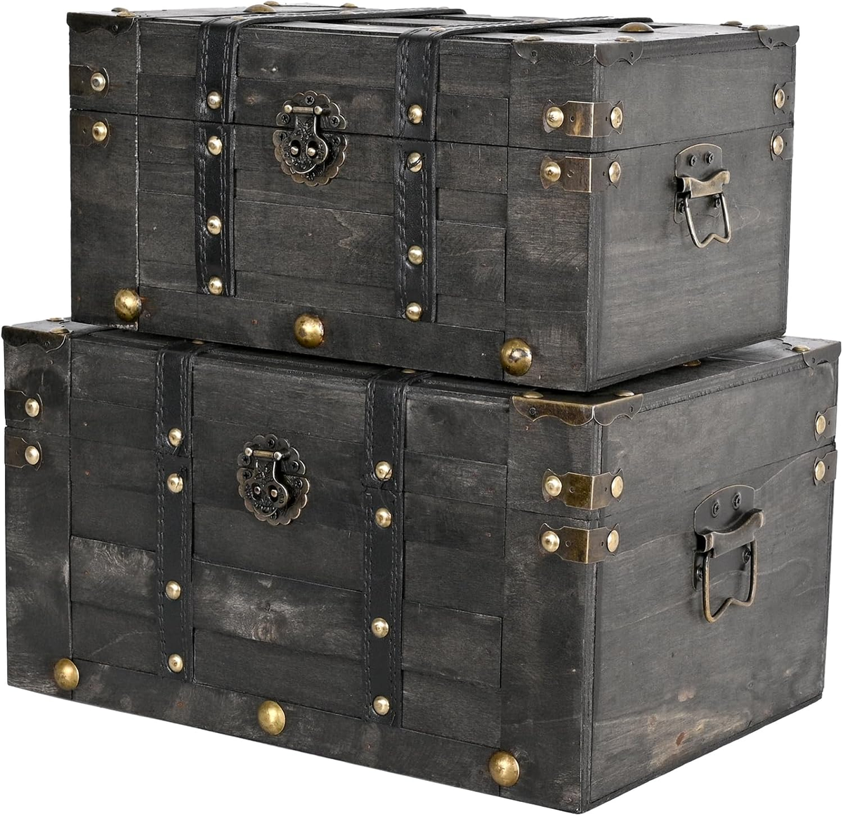 Wooden Vintage Luggage Trunks Set of 2, Decorative Antique