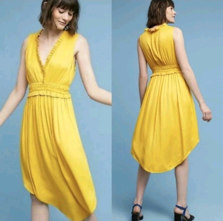 Anthropologie Maeve La Habana Midi Dress Mustard Yellow Sleeveless Size Small