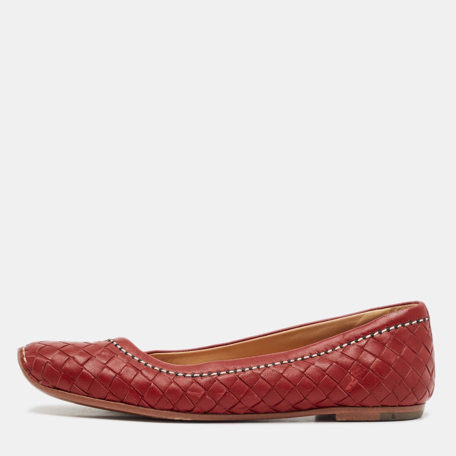 Bottega Veneta Intrecciato Size 35.5 Burgundy Woven Leather Ballet Flats