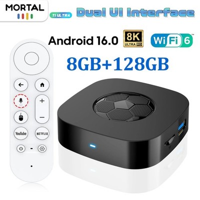 T1 Ultra 8K Android 16 TV Box 128GB WiFi 6 Bluetooth Voice Remote 4K