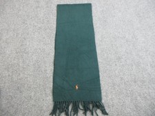 Vintage Polo Ralph Lauren Scarf Green Lambswool Fringe Pony Logo Made In Italy