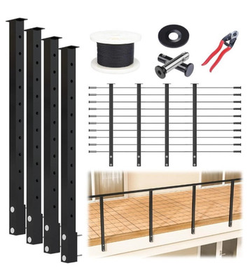READ! Muzata 15-20FT  Black Side Mount Cable Railing Kit 42 Inch 4 Level Post