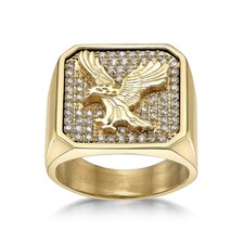 Men's Gold Ion Plated Stainless Steel and Cubic Zirconia Eagle Ring