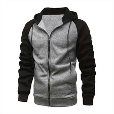 Men’s Color Block Zip-Up Hoodie Fleece Raglan Sleeve Casual Jacket