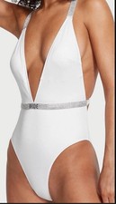 NWT VICTORIA'S SECRET SWIM Rhinestone  Plunge One-Piece Swimsuit small Bride