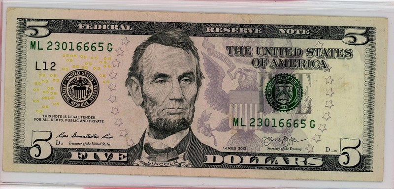 $5 FRN Series 2013 San Francisco Fancy ML 23016665 G DEVIL NOTE 666