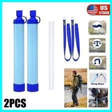 2PC Portable Camping Emergency Life Survival Purifier Water Filter Straw Tool US