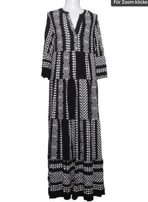 bodyflirt bonprix maxi stufen blusen kleid 40 schwarz weiß ethno print boho