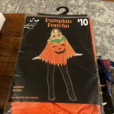 Adult Size Pumpkin Pancho Halloween Costume Orange One Size Fits Most