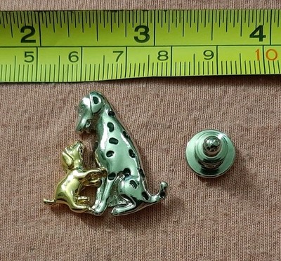 CUTE Vintage Avon Dalmatian Dog with Puppy Love Gold and Silver Tone Lapel Pin