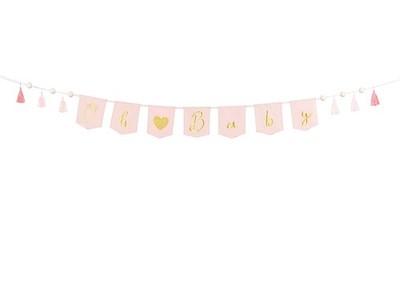 PartyDeco  Oh Baby -Banner mit Fransen, 2,5 m, hellrosa