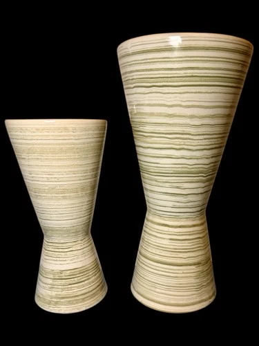 Vintage Lot Of 2 McCoy Pottery 9" & 12” Harmony MCM Art Vase Green & Cream Swirl