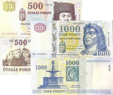 Hungary Set 2 UNC 500 1000 Forint 2013 - 2015 P 196 P 197 