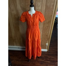 Quince Orange 100% Organic Cotton Tiered Smocked Maxi Dress Women Small