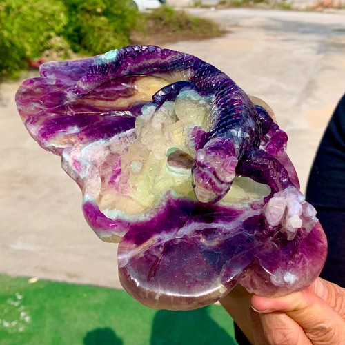4.01LB Natural purple fluorite cube hand carved lizard crystal sample - Picture 10 of 23