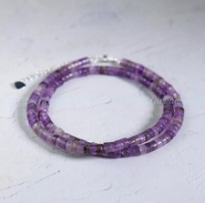 Amethyst 2x4mm Choker Barrel Stone Beads Necklace Amethyst Crystal Dainty Choker