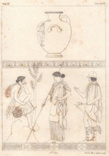 ANTICA STAMPA DEL 1800 (1825) - VASO ITALO-GRECO DIPINTO, A TRE MANICI