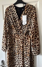 BNWT Animal Leopard Print ZARA Mock Wrap Chiffon Midi Dress L 12/14