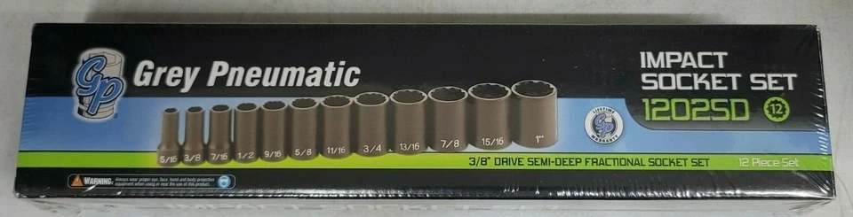 Grey Pneumatic 12pt, 3/8"dr Semi-Deep Impact SAE Socket set 5/16" to 1" #1202SD - Image 2 of 2