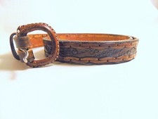 Vintage Tooled Leather Western Belt Brown Mexico 36 Boho Ranch Craftcore Cowgirl