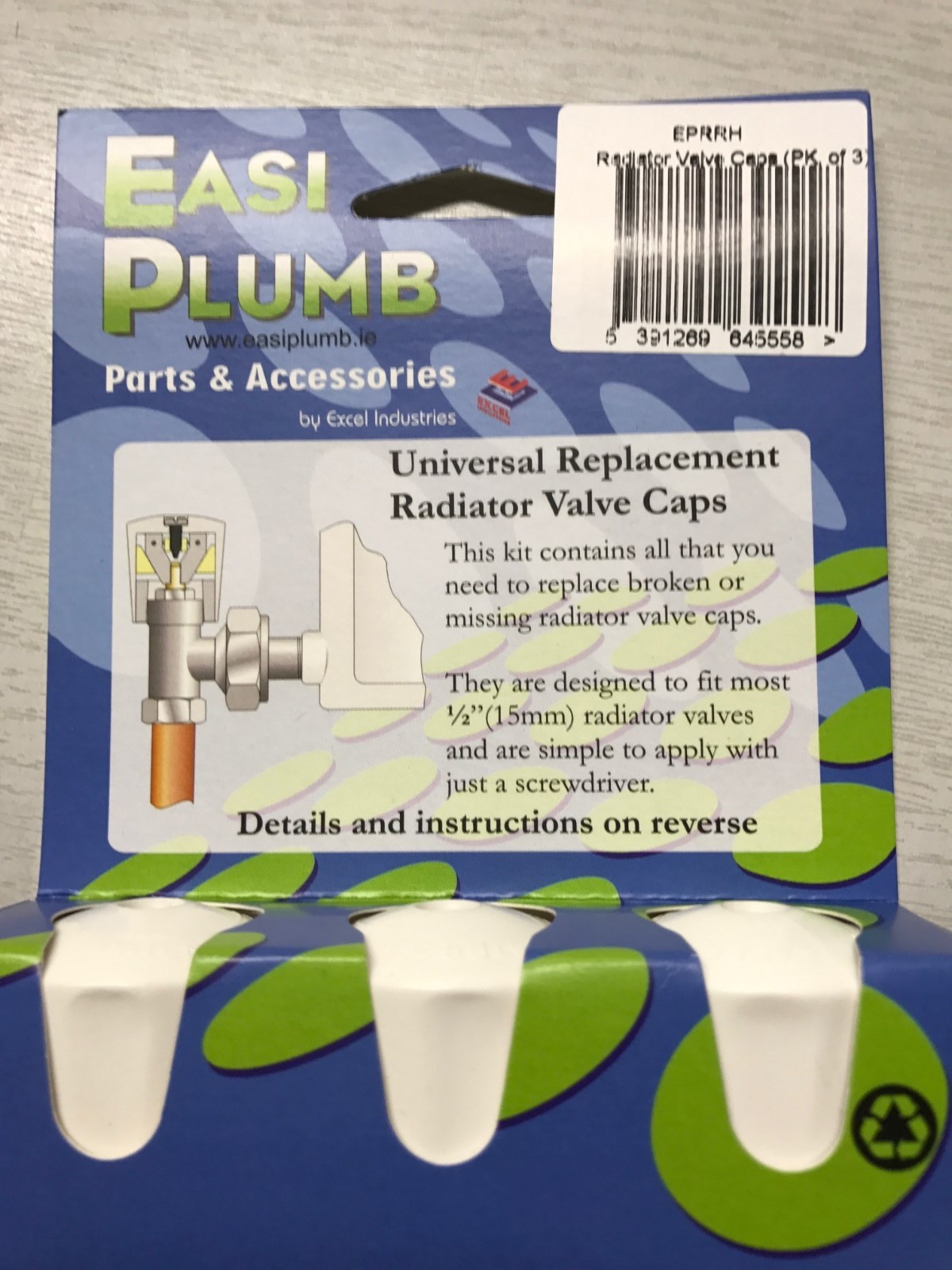 EASI PLUMB UNIVERSAL REPLACEMENT RADIATOR VALVE CAP / TOP (PACK OF 3