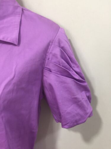 DKNY Donna Karan Blouse Shirt 10 Lilac Purple Puff Sleeve Stretch Cotton Work - Picture 2 of 9