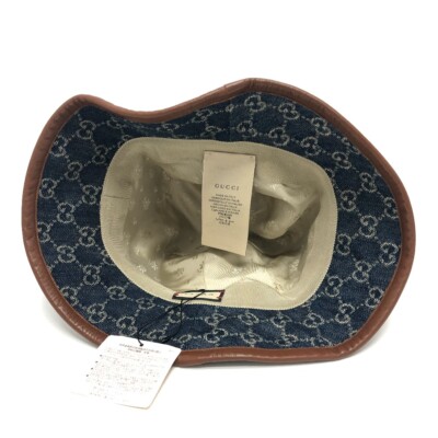 GUCCI 576371 GG Denim Bucket hat Hat cotton blue/Brown  display picture 3